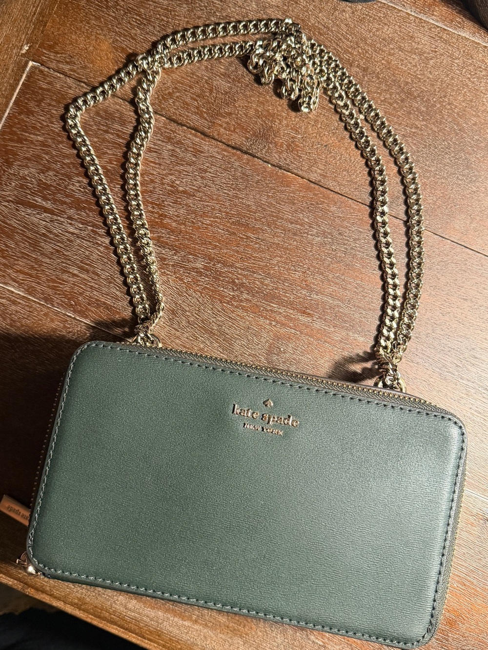 kate spade Forest Green Leather Crossbody with Gold Chain